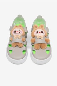 Resim Tonny Black Çocuk Unisex Gri Hafif Taban Ayıcık Detaylı Cırtlı Sandalet 