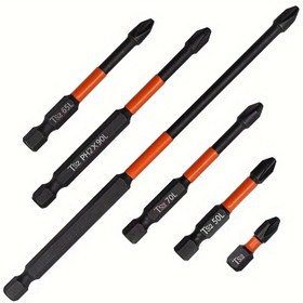 Resim 6 adet Endüstriyel PH2 Manyetik Tornavida Ucu Seti, S2 Alaşımlı Çelik Kaymaz Manuel Elektrikli Tornavida Uçları, 1/4" Hex Shank, Güçlü Manyetizma, Uzunluk 25-150mm 