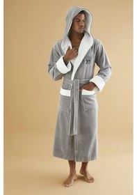 Resim National 77 Nakış Triga Bukle Bambu Cotton Erkek Bornoz Gri 