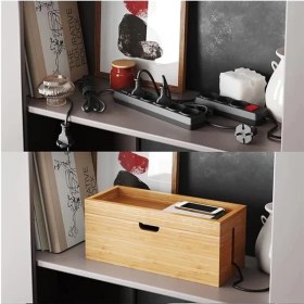 Resim AyrStore – Kapaklı Bambu Saklama Kutusu (Şarj Cihazlarını ve Uzatmalı Prizleri ve Kabloları 