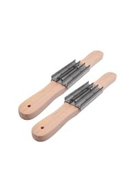 Resim Xurunkeji 2'li Parlatma Tekerleği Tırmığı, Ahşap Saplı 14 İnç Paslanmaz Çelik Metal Tırtıklı Fırça, Mücevher Elbiselerini Temizlemek İçin 