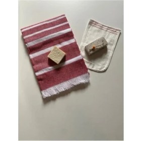 Resim Gelin Hamamı Seti, Premium Peştemal , Ponza Topuk Taşı, Doğal Zeytinyağı Sabun, Kese 4lü Set 