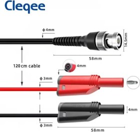 Resim Cleqee P1010 180 Derece Test Probu Bnc/ Kırmızı-Siyah Korumalı Banan 1,2mt Kablo 