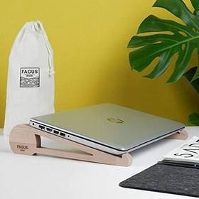 Resim Fagus Wood Doğal Ağaç Laptop Masa Standı Ve Yükseltici Notebook Tutucu 