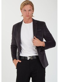 Resim Sposo G-183 Dar Kalıp Örme Kumaş Füme Erkek Blazer Ceket Füme 