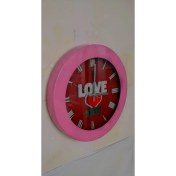 Resim Bahat Isı Ölçer Termometreli Metal Pembe Love Salon Ofis Duvar Saati 36 cm 