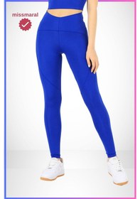 Resim Missmaral Slim Fit Tayt Yüksek Bel Toparlayıcı Saks Mavi Spor Model Flatlock Dikiş Detaylı Oslo 1090 Mavi 