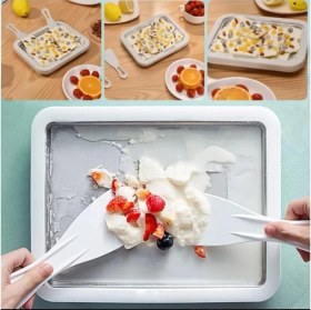 Resim Ev Tipi Spatulalı Kore Tarzı Rulo Dondurma Tavası Yoğurt Tatlı Bowl Tabağı 