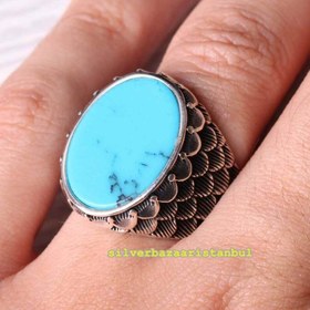 Resim copy of 925 Sterling Eagle Sapphire and Onyx Stone Mens Ring - US: 9 / 60 mm / Turk: 20 