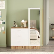 Resim Yurudesign Nancy Aynalı Şifonyer Gardırop Çam-Beyaz 