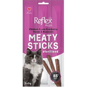 Resim Reflex Cat Stick Tavuk ve Kızılcıklı Etli Tahılsız Kedi Ödül Çubukları 5 Gr x 3 Stick 