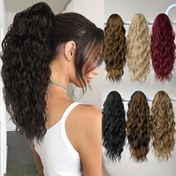 Resim YUSULAXI 45.72cm Ombre Pençe Klipsli At Kuyruğu Uzatma - Kısa Saçlı Kadınlar için Kahverengi Su Dalgası Sentetik Saç Parçası, Isıya Dayanıklı Lif, Günlük Kullanım İçin Çok Yönlü Aksesuar, Saç Aksesuarları, Rahat Saç Geliştirme, Hacimli At Kuyruğu, Güvenli mandal toka 