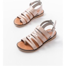 Resim 205-041 Bej Ortopedik Hakiki Deri Kadın Sandalet Bej 