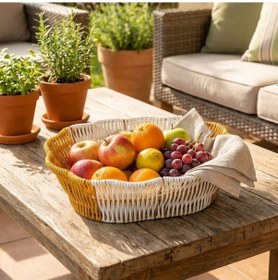 Resim Büro Ev Ofis Düzeni İçin Çift Renkli Plastik Rattan Oval Ekmek Meyve Sepeti Diğer 