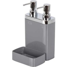 Resim Gri Sünger Hazneli Mutfak Sıvı Sabunluk 300 Ml Ve Bulaşık Deterjanlık 500 Ml 