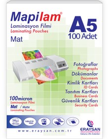 Resim MAPİLAM 100 MİCRON MAT LAMİNASYON FİLMİ (A5)100 LÜ 