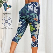 Resim Kadınların Yüksek Elastik Çiçek Desenli Capri Taytleri - Esnek, Nefes Alabilen Yoga ve Fitness Pantolonları, Dört Yönlü Esneklik, İlkbahar/Yaz, Yaz Taytleri | Capri Taytleri | Dört Yönlü Esneklik Kumaşı 