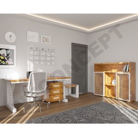 Resim NT Concept Ntconcept Hell Doğal Ahşap Dörtlü Ofis Ve Çalışma Odası-160'lik Takım 