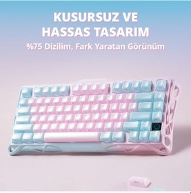 Resim Gravastar Mercury K1 Lite Mekanik Gaming Klavye Ve M1 Pro Kablosuz Optik Mouse Seti, Lumen Rose Optik 