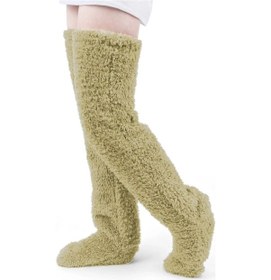 Resim Sauna Suit Krem Sock Peluş Uyku Çorabı Welsoft Diz Üstü Oda Çorabı Ayak Isıtıcı Uzun Gonç Çorap Krem 