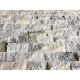 Resim Markataş 5X10Cm White Mix Doğal Taş Mermer Patlatma Mozaik Duvar Kaplaması 