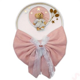 Resim Kasnaklı Fiyonk Ve Ayıcıklı 30cm Kapı Süsü - Pembe 