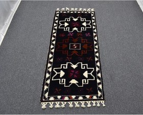Resim Zehra Abla Halı Yeni El Dokuma Ihtişamlı Nadir Güzellikte Şavak Yolluk Yün Halı 5329 Lacivert-80 x 180 