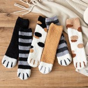 Resim 3 Çift Kadın Orta-Bilek Koral Fleece Çorap, Sevimli Kedi Pati Tasarımı, Teri Emici Sıcak Fuzzy Örgü Polyester Çorap, Hayvan Desenli Sonbahar Kış Moda Çorapları 