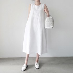 Resim Büyük Beden Kadın Kolsuz A-Line Swing Elbise - Burguncu, Günlük Seyahat Midi Elbise Cep Detaylı, Esnek Olmayan, Yaz Stili, Günlük Kıyafet|Günlük Stil|Elbise 