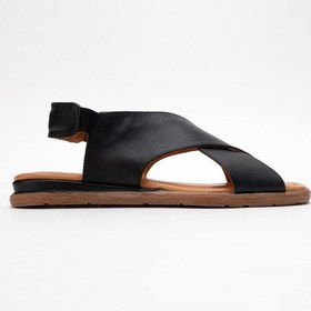 Resim LuviShoes 706 Hakiki Deri Siyah Cilt Kadın Sandalet 