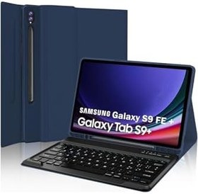 Resim m.tk moveteck Galaxy Tab S10+ ile Uyumlu Klavyeli Kalem Bölmeli Bluetooth Standlı Kılıf, Lacivert 