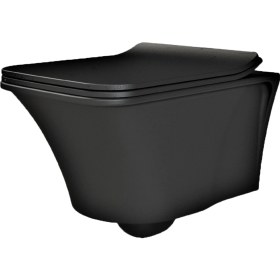 Resim Turkuaz Seramik Mat Siyah Ibiza Rimless Asma Klozet+ Uf Kapak 