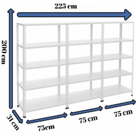 Resim RafBurada 5 Katlı 3'lü Galvaniz Çelik Raf - Depo, Arşiv, Kiler, Dosya, Market Rafı 31x75 Cm-200 Cm-1.00 Mm 