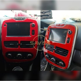 Resim Renault Clio4 Double Teyp uyumlu Full Set Kırmız Torpido Konsol Maun Kaplama (Kırmızı) 