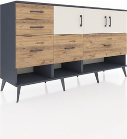 Resim Hyperion Konsol 3 Raflı 5 Çekmeceli 3 Kapaklı 176x44x99 Antrasit- Antrasit-aytaşı/çam 