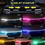 Resim LED Araba Kaput Havalandırma Işığı, 60 İnç Neon Aksan Şeridi, Çok Renkli Başlangıç Tarayıcı Işık Çubuğu, 12V Yüksek Parlaklık Neon Işıkları, Sabit Kablolama ile, Çeşitli Modeller için, Pilsiz 