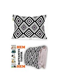 Resim Modern Desenli Baskılı Tv Battaniyeli Opsiyonel Dekoratif Yastık Battaniye 2in1-01 Çok Renkli 