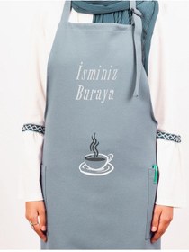Resim Mutfak Önlüğü Kişiye Ve İsme Özel Nakışlı Mutfak Önlüğü Fincan 02 Farklı Renkler Mavi 