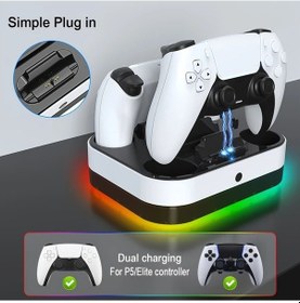 Resim Meridiangoods Yzc-503p Ps5 Slım Çok Fonksiyonlu Şarj Dock Rgb Aydınlatma Dual Kontrolcü Şarj Istasyonu 