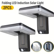 Resim 2 Adet Dış Mekan Güneş Enerjili Duvar Lambası, Hareket Sensörlü, 120° Geniş Açılı Aydınlatmalı Floodlight, 3 Aydınlatma Modlu Çit Işığı, Katlanabilir Kapı İşaret Lambası, Bahçe, Arka Bahçe, Garaj Güvenlik Aydınlatması 