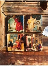 Resim Oscar Stone Decor Taş Bardak Altlığı Stone Coasters - 4 Lü Set(10 Cmx10 Cm) Kaplumbağa Terbiyecisi Ba502 