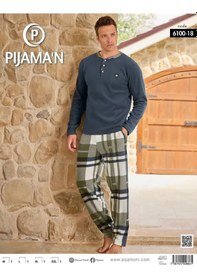 Resim Pijamoni Erkek Düğme Yaka Kışlık Polar Pijama Takımı 6100/18 - 1 Adet İndigo 