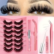 Resim 7 Çift Kabarık ve Kıvırcık 3’ü 1 Arada Takma Kirpik Seti, Yapışkanlı Kedi Gözü Kirpikler, Yoğun ve Hacimli, Seyahat Seti, Farklı Etkinlikler İçin Uygun, Uzun Süreli Tutuşlu, Su Geçirmez, Kolay Uygulanabilir, Rahat Suni Vizon Kirpik Yapıştırıcı Set 