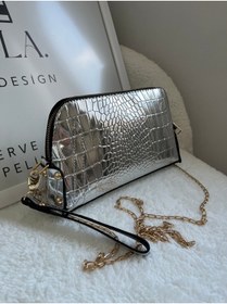 Resim PelA bagdesign Çapraz Askılı Kroko Desen Kadın Clutch Çanta Gümüş 
