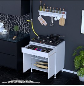 Resim Modilayn Birce Xl Set Ocak Altı Dolap 70x88x56 Cm 2 Kapak 2 Göz Bölmeli Üst Asma Baharat Raflı Beyaz 