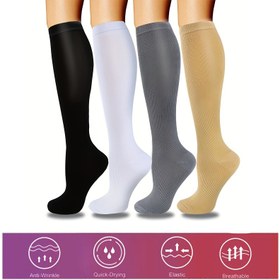 Resim 1 Çift Kompresyon Çorap - Yumuşak, Ter Dirençli & Koku Önleyici, 20-30 MmHg Destek, Baldır Üstü Siyah, Beyaz, Gri, Bej - Polyester Karışımı, Sadece Elde Yıkama Erkekler ve Kadınlar İçin 