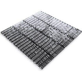 Resim MozaiKristaL Mutfak Tezgah Arası ve İç Dekorasyonda Tüm Yüzeyler İçin Kristal Cam Mozaik. Renk: Gümüş Inox. Cam Ebatı: 15X73X6 Mm. File Ebatı:30X30 Cm. ( 1 Kutu = 11 File = 1 m2 Fiyatıdır ) 