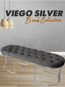 Resim Gazzini furniture Viego Silver Puf Lüks Metal Gümüş Ayak, Chester Model Yatak Ucu Gri Bench 