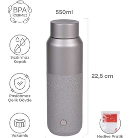 Resim Espressolab Gümüş Rengi Paslanmaz Çelik Metal Matara 550 ml Kapaklı No:98 