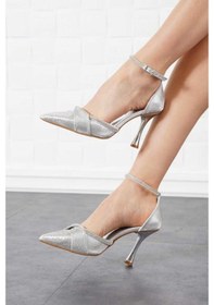 Resim Feles Bilek Şerit Taş Detaylı Topuklu Stiletto Kadın Ayakkabı GÜMÜŞ 